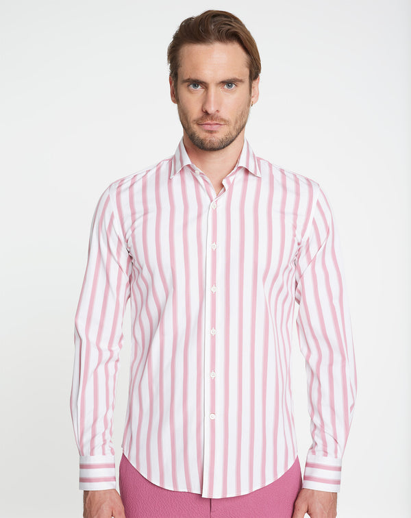 SAINT TROPEZ organic cotton shirt with pink stripes