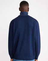 White and blue Jacquard turtleneck jumper in wool MAKSEN 
