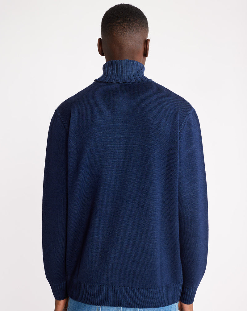 White and blue Jacquard turtleneck jumper in wool MAKSEN 