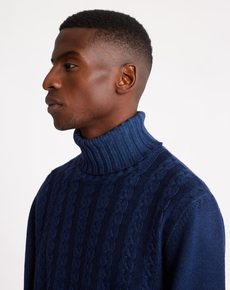 White and blue Jacquard turtleneck jumper in wool MAKSEN 