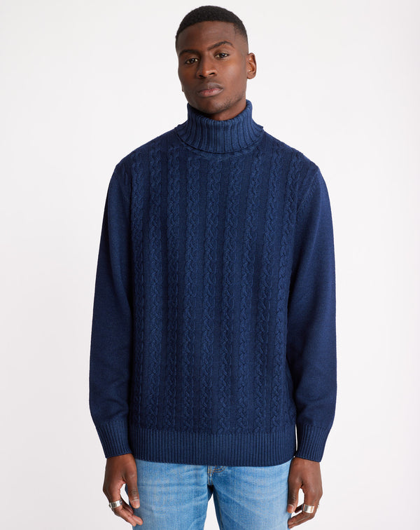 White and blue Jacquard turtleneck jumper in wool MAKSEN 