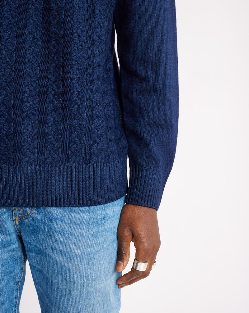 White and blue Jacquard turtleneck jumper in wool MAKSEN 