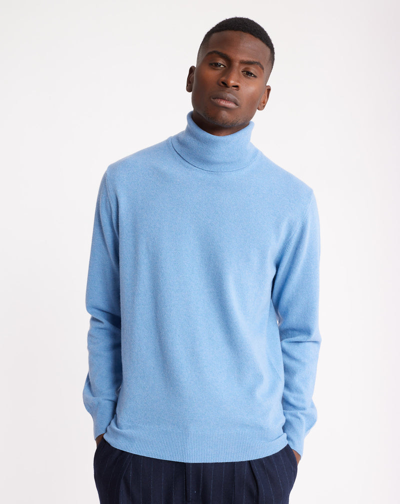 Pull col roulé MEGÈVE Bleu ciel en laine - Main Image
