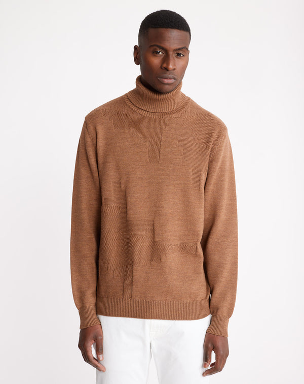Pull laine MORZINE col roulé camel jacquard