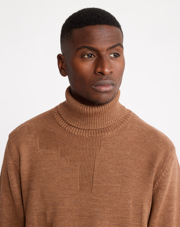 Navy/burgundy Jacquard turtleneck jumper in wool MAKSEN